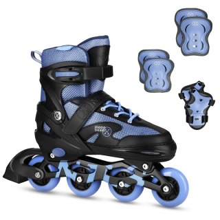 NA0189 ZESTAW LED ŁYŻWOROLKI OCHRANIACZE MOONBEAM NIEBIESKIE ROZM. M(35-38) NILS EXTREME