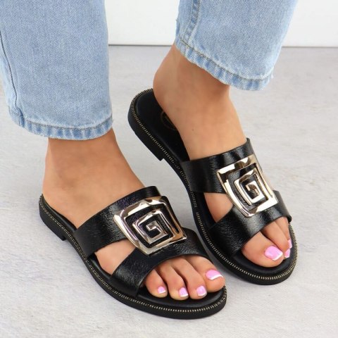 Klapki z ozdobą czarne W Filippo