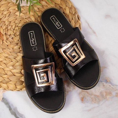 Klapki z ozdobą czarne W Filippo