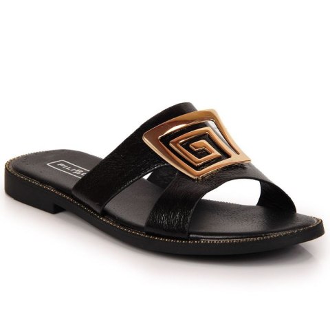 Klapki z ozdobą czarne W Filippo