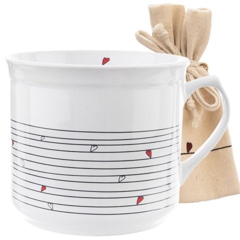 Kubek z woreczkiem ceramiczny biały SERDUSZKA 700 ml Kubek z woreczkiem ceramiczny biały SERDUSZKA 700 ml