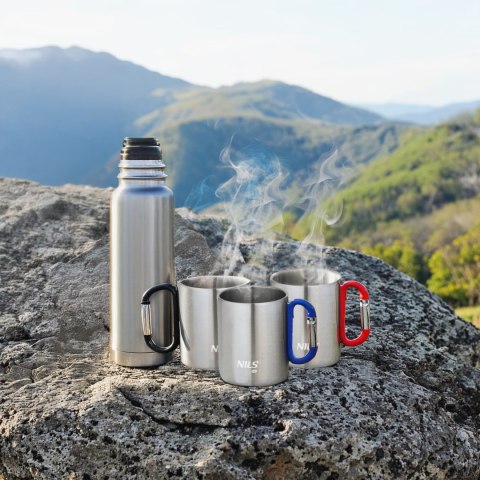 NC17110 KUBEK KEMPINGOWY Z KARABIŃCZYKIEM 300 ML STAL NIERDZEWNA CZERWONY NILS CAMP