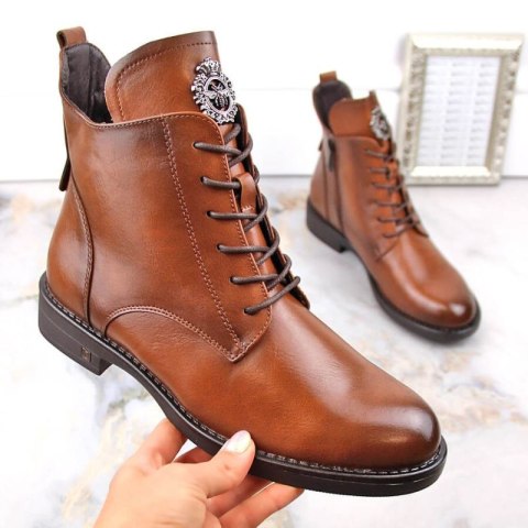 Botki sznurowane i na zamek Potocki W WOL171C brązowe