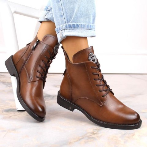 Botki sznurowane i na zamek Potocki W WOL171C brązowe