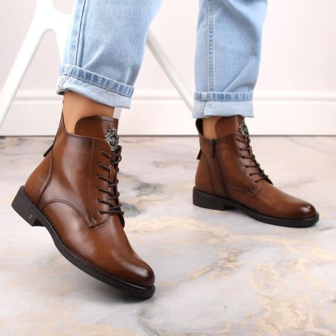 Botki sznurowane i na zamek Potocki W WOL171C brązowe