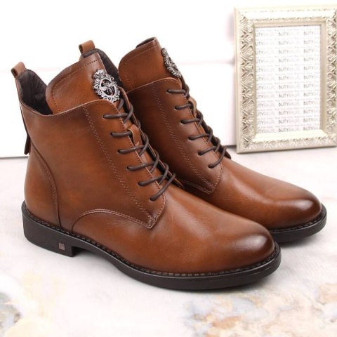 Botki sznurowane i na zamek Potocki W WOL171C brązowe