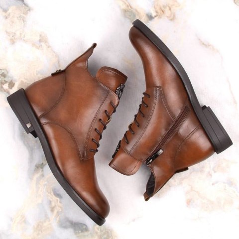 Botki sznurowane i na zamek Potocki W WOL171C brązowe