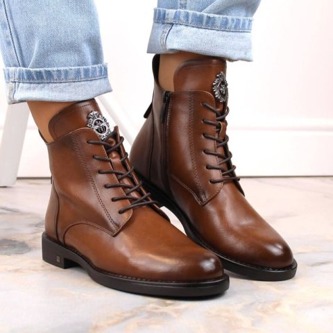 Botki sznurowane i na zamek Potocki W WOL171C brązowe