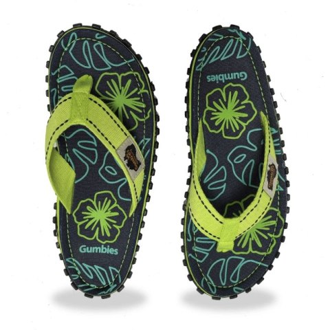 Japonki Gumbies Islander Flip-Flops Lime Hibiscus GU-FFISL148