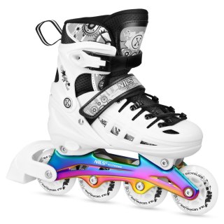 NH10905 4w1 ŁYŻWOROLKI LED BIAŁE Z WYM. PŁOZĄ HOKEJOWĄ RAINBOW ROZM. L(39-42) NILS EXTREME