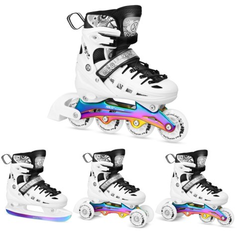 NH10905 4w1 ŁYŻWOROLKI LED BIAŁE Z WYM. PŁOZĄ HOKEJOWĄ RAINBOW ROZM. L(39-42) NILS EXTREME