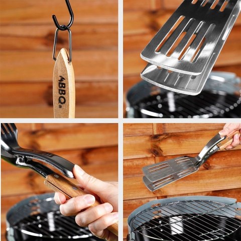 Łopatka do grilla i szczypce 2w1 stalowa 40 cm