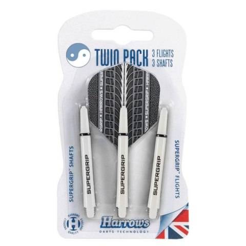 Harrows Twin Pack shafty Supergrip + piórka Supergrip (white)