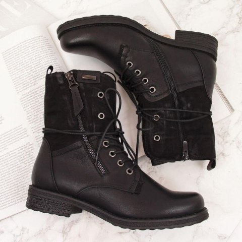 Workery sznurowane i na suwak Jezzi W JEZ254A czarne