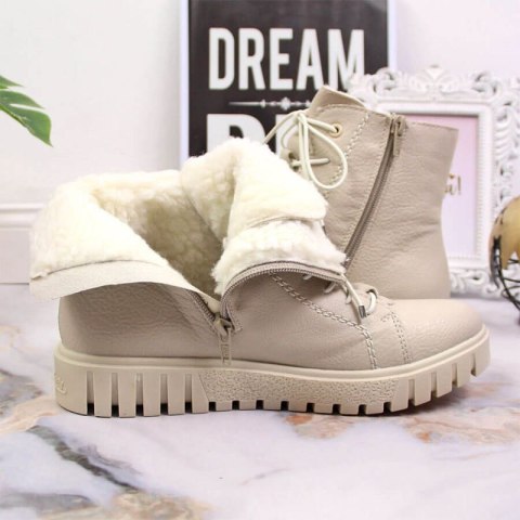 Trzewiki na platformie ocieplane Rieker W RKR279C beżowe