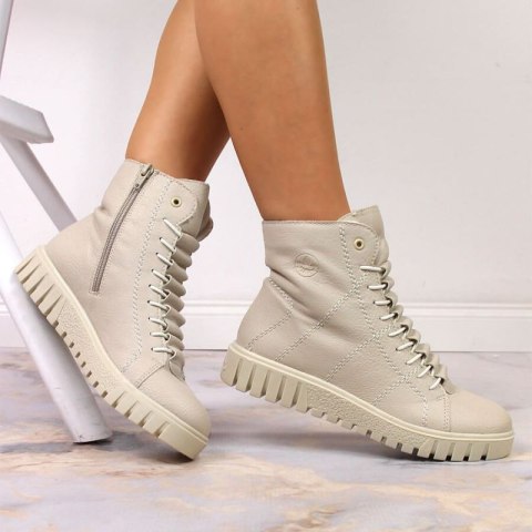 Trzewiki na platformie ocieplane Rieker W RKR279C beżowe