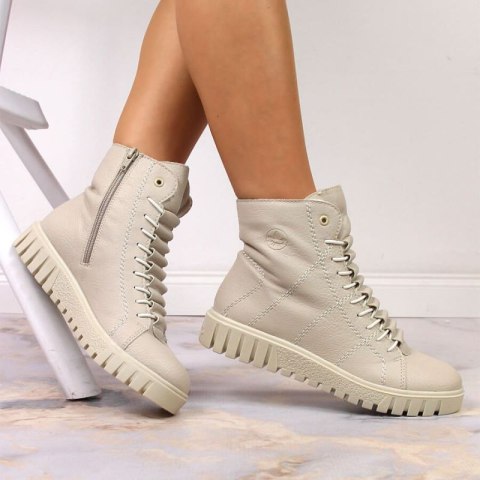 Trzewiki na platformie ocieplane Rieker W RKR279C beżowe