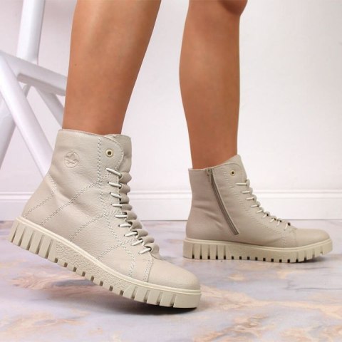 Trzewiki na platformie ocieplane Rieker W RKR279C beżowe