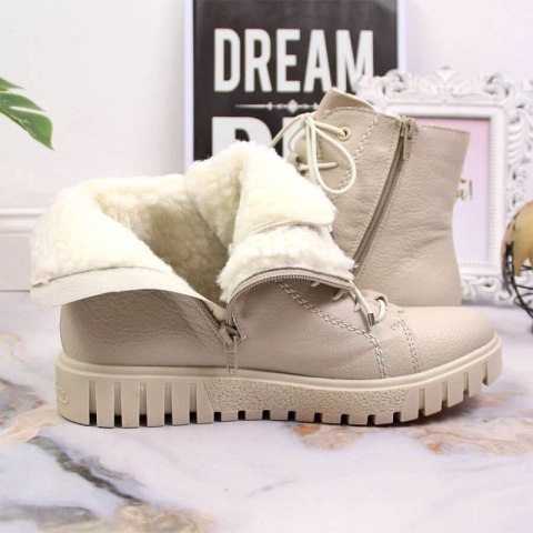 Trzewiki na platformie ocieplane Rieker W RKR279C beżowe