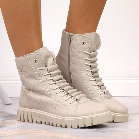 Trzewiki na platformie ocieplane Rieker W RKR279C beżowe