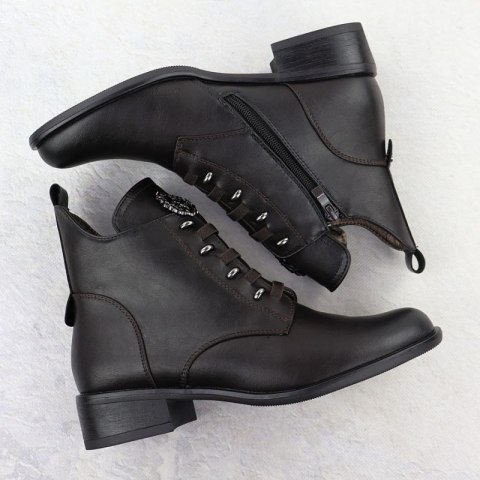 Botki na płaskim obcasie ocieplane Jezzi W JEZ412C brązowe