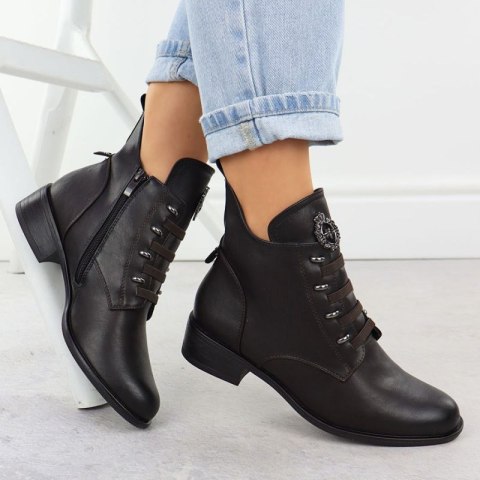 Botki na płaskim obcasie ocieplane Jezzi W JEZ412C brązowe