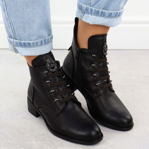 Botki na płaskim obcasie ocieplane Jezzi W JEZ412C brązowe