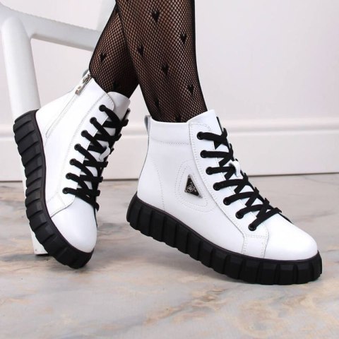 Skórzane botki na platformie Filippo W PAW382B białe