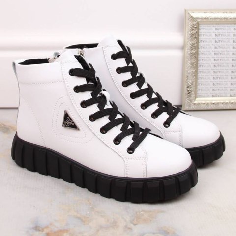 Skórzane botki na platformie Filippo W PAW382B białe