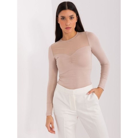 Beżowa bluzka basic z siateczką BASIC FEEL GOOD (RV-BZ-9202.10X)