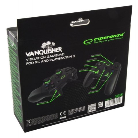Gamepad Esperanza Vanquisher EGG110K (PC, PS3; kolor czarny, kolor zielony)