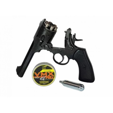 Rewolwer WEBLEY MKVI .455 Police kal.4,5 mm Diabolo łuski 6-strzał. lufa 4" CO2 Black Ekp do17J