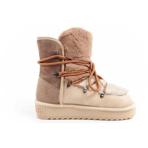 D.Franklin buty śniegowce damskie zimowe modne futerko ocieplane brązowe beżowe wysokie