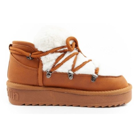 D.Franklin buty śniegowce damskie zimowe modne futerko ocieplane brązowe za kostkę