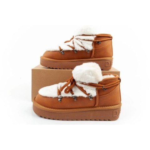 D.Franklin buty śniegowce damskie zimowe modne futerko ocieplane brązowe za kostkę