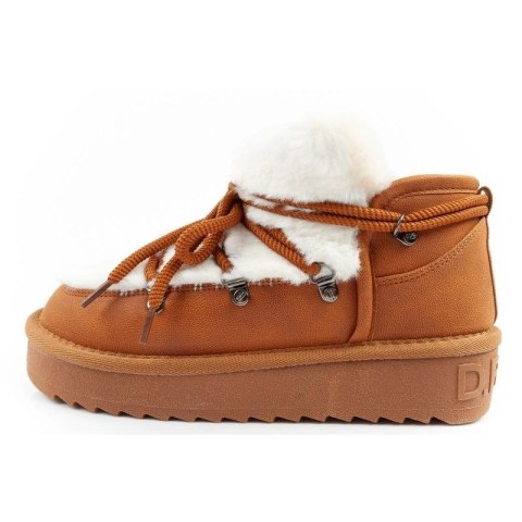 D.Franklin buty śniegowce damskie zimowe modne futerko ocieplane brązowe za kostkę