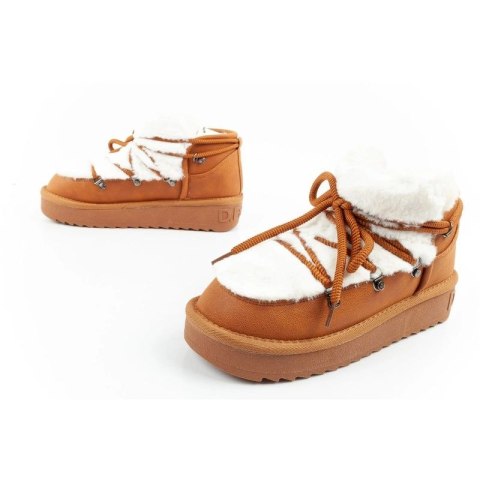 D.Franklin buty śniegowce damskie zimowe modne futerko ocieplane brązowe za kostkę