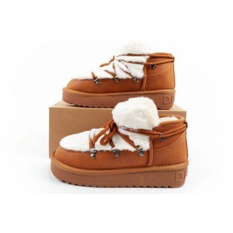 D.Franklin buty śniegowce damskie zimowe modne futerko ocieplane brązowe za kostkę