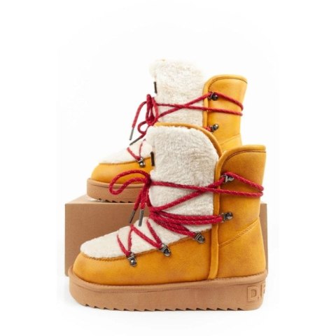 D.Franklin buty śniegowce damskie zimowe modne futerko ocieplane musztardowe