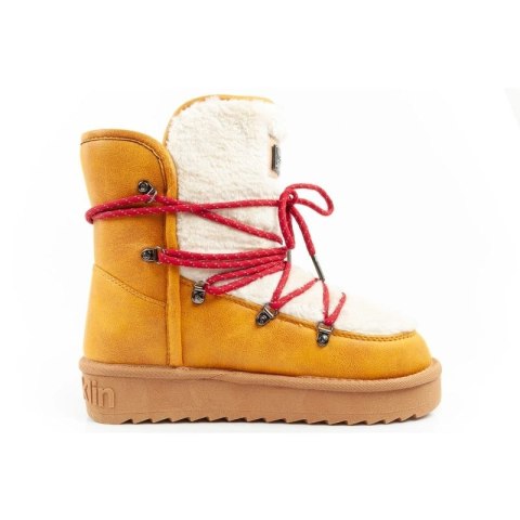 D.Franklin buty śniegowce damskie zimowe modne futerko ocieplane musztardowe