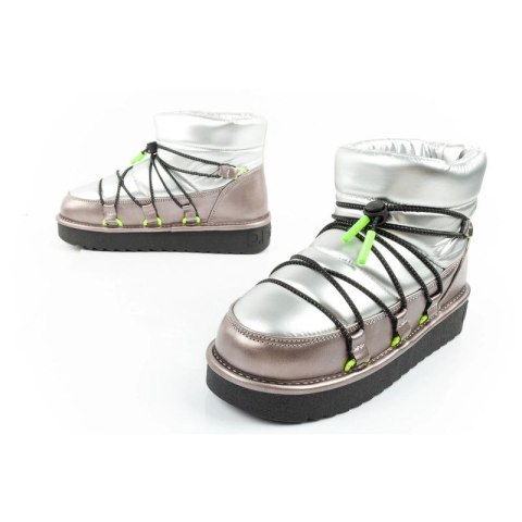 D.Franklin buty śniegowce damskie zimowe modne ocieplane botki srebrne