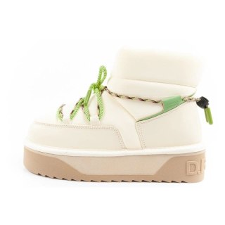 Buty śniegowce damskie zimowe D.Franklin modne futerko ocieplane botki beżowe zielone