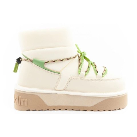 Buty śniegowce damskie zimowe D.Franklin modne futerko ocieplane botki beżowe zielone