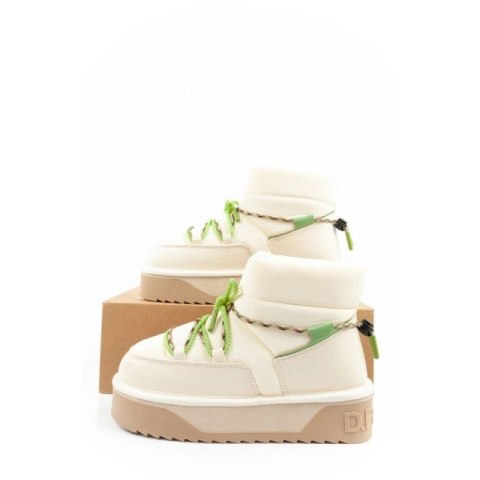 Buty śniegowce damskie zimowe D.Franklin modne futerko ocieplane botki beżowe zielone