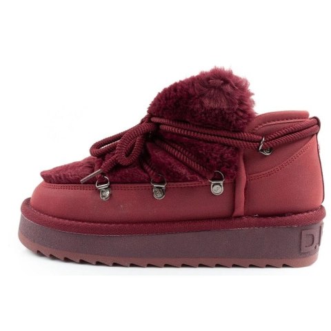 D.Franklin buty śniegowce damskie zimowe modne futerko ocieplane bordowe