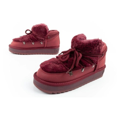 D.Franklin buty śniegowce damskie zimowe modne futerko ocieplane bordowe