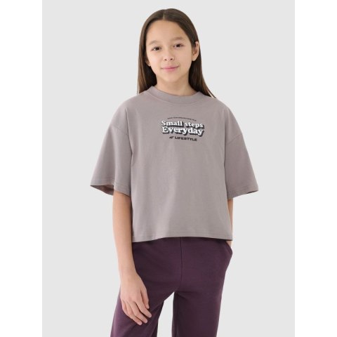 Crop top oversize z nadrukiem dziewczęcy 4F 4FJRSS25TTSHF2587-83S