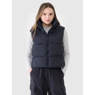 Bezrękawnik puchowy cropped z wypełnieniem syntetycznym damski 4F 4FWSS25TVJAF182-20S