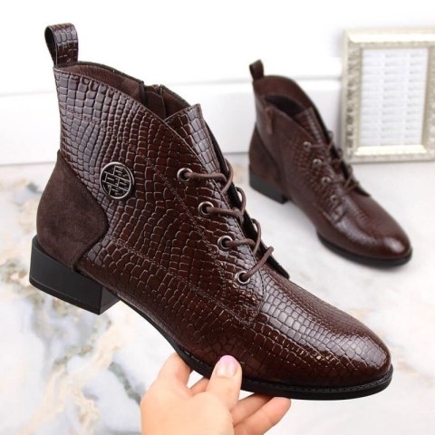 Lakierowane botki kroko ocieplane Filippo W PAW478B brązowe