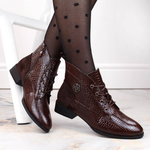 Lakierowane botki kroko ocieplane Filippo W PAW478B brązowe